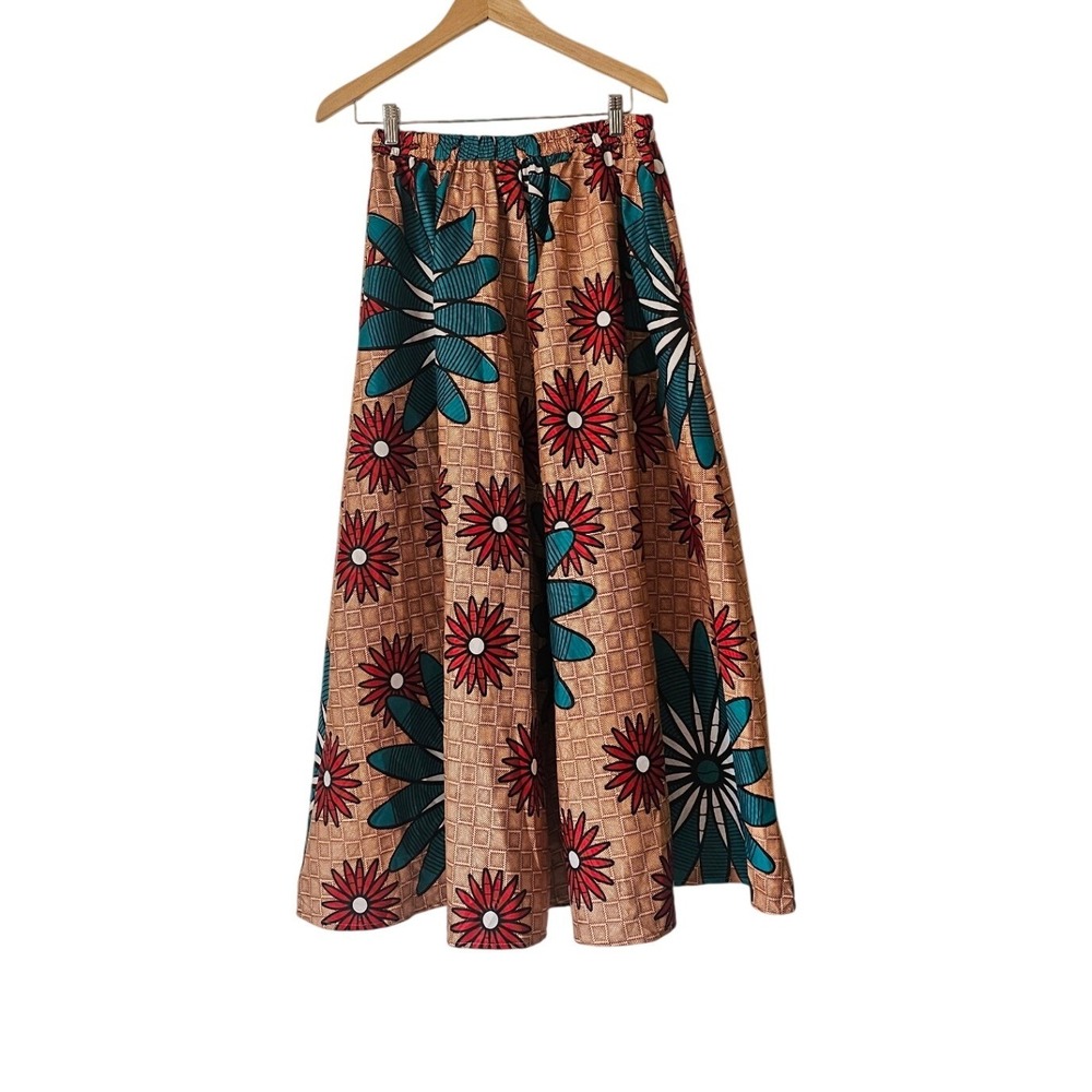 Lapogee African Print Maxi Skirt L NWT Floral Wax Print Pockets Boho Festival‎